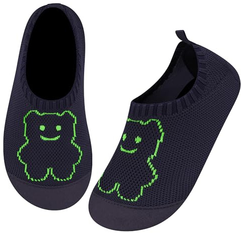 Kyopp Chaussons Enfants Garçon Fille Chaussons pieds nus Antidérapants Pantoufles Respirantes Douces Slippers Enfant Petits Chaussures(Ours Bleu Marine 28/29EU)