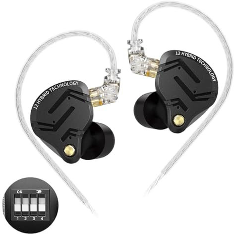 Yinyoo KZ ZS12 Pro X Écouteurs Filaires in Ear Monitor, 4 Commutateurs d'accordage,1DD 5BA Distorsion Non Linéaire Ultra-Faible IEM, Casque Jack 3,5 mm pour Musiciens, Gaming