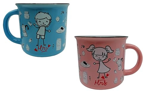 MP CREATIVE Coppia Tazze Colazione in Ceramica MR. MRS., Idee Regali Originali Matrimonio, coppia di sposi, fidanzamento, Anniversario, Lui Lei, Natale, capacità 400 ml