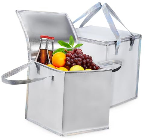 CIYODO Borsa Termica Grande Riutilizzabile Per Alimenti Con Manici Rinforzati, Isolamento Per Spesa e Picnic, Set Da 2 Borse Da 30x30x33 Cm Per Trasporto Cibo e Campeggio