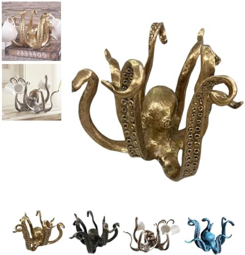 SHIFuXX Octopus cup holder，mug holder for counter top，coffee mug stand for countertop，vintage coffee mug holder，for Counter, Table Ornament, Jewelry Necklace Pendant Tea Cup Holder(Gold)