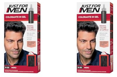 Just For Men Colorante In Gel, Tinta Semipermanente Per Capelli Uomo, Senza Ammoniaca, Con Cheratina E Vitamina E, Colore Nero, H55 (Confezione da 2)
