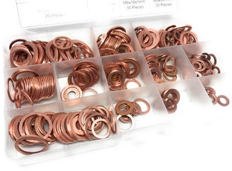 280 Stück Kupferdichtringe Kupfer flache Scheibe Unterlegscheiben flache Dichtring Sortiment Kit mit Box passend für Schrauben Schrauben Verbindungselemente (12 Größen)