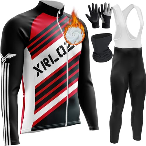 Herren Radtrikot Set Fahrradbekleidung Set, Winter Radtrikot Set Fleece Rennrad Trikot Herren Set,Langarm Fahrradtrikot (TYP-8,4XL)
