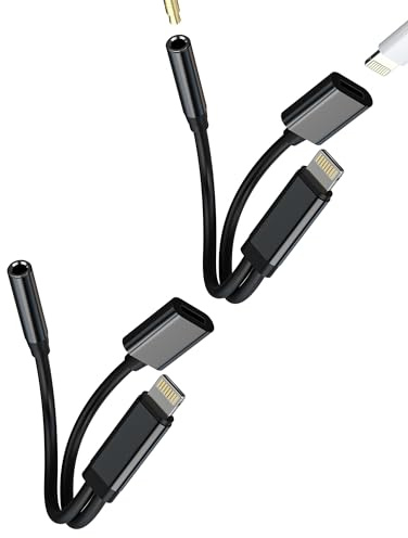 2-in-1 Lightning to 3.5 mm Jack Adapter for iPhone (2 Pack) Headphone Jack and Charger Cable for Apple Headphone Connector for iPad Accessories Car Music Splitter HOYULLI AUX