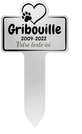 GRAVURE CONCEPT Plaque Funéraire pour Animaux - Stèle Commémorative Personnalisable PVC (Chien/Chat etc) - (Modèle 1 / Blanc Texte Noir)