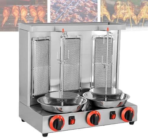 LwiftGal MáQuina De Parrilla De Gas para Barbacoa,Asador Vertical Giratorio con Quemador,MáQuina De Kebab A Gas De Acero Inoxidable,Parrilla De Pollo Gyro,para Uso Comercial Y DoméStico,Silver-L