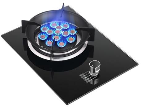 XLTFUC Fornello A Gas 1 Fuoco, 5,2 KW - 13 cavità Fuoco Grande, Fornello Indipendente in Vetro Nero da Campeggio for Esterni, con Protezione Antincendio for La Cucina Domestica(NG)