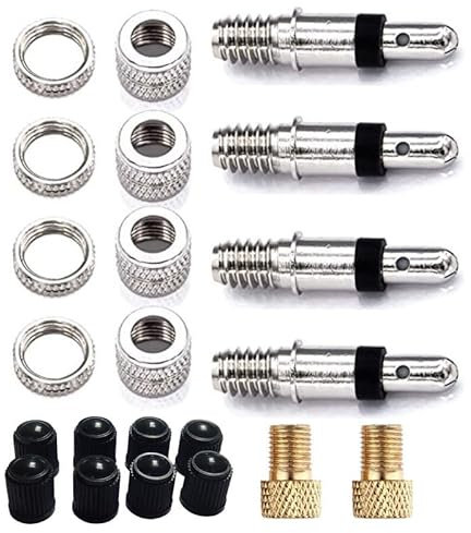Fahrrad Ventil Adapter Set, Messing Ventiladapter und Ventil-Kappen, Teile Fahrradventil, Ventiladapter für Fahrräder, E-Bikes und E-Scooter
