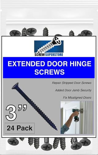 Door Hinge Screws #9 x 3 in - Steel, 24 Pack (Black)