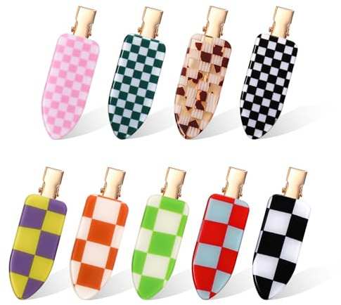 Auiremrti 9 Pièces Barrettes à Damier, Qui ne se Plient pas, Pinces à Maquillage, Barrettes Plates, Accessoires de Coiffure pour Séparer les Cheveux