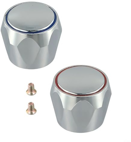 VersaGenius 2PCS Hot Cold Tap Top Head Covers, Chrome Plated Red and Blue Tap Top for Bathroom Kitchen Sink, Standard Hot & Cold