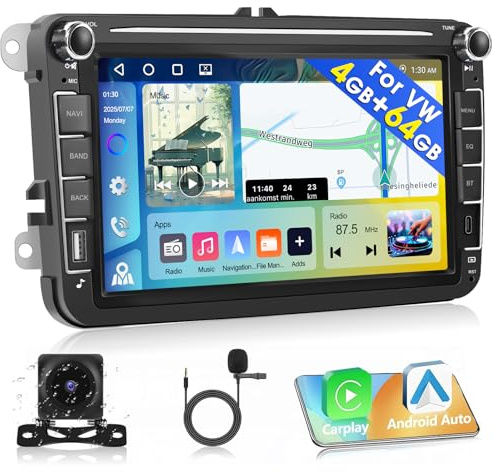 [4G+64G] Motorsi Autoradio für VW Golf 5 6 Polo Passat Seat, Android 15 Wireless Carplay Autoradio 2-DIN 8 Zoll HD Touchscreen Android Auto Radio mit Bluetooth 5.0 EQ GPS FM/RDS WiFi Dual-USB