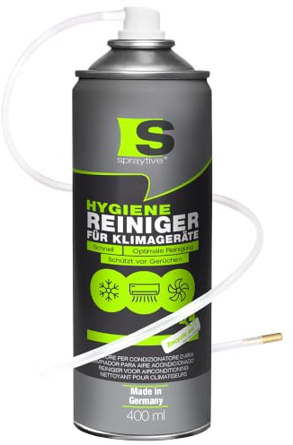 Spraytive 1 x 400ml Hygiene Reiniger für Klimageräte - Klimaanlagenreiniger für Auto & Haus, Geruchsentferner Spray, langanhaltend, erfrischend, Haus-Klimaanlage reinigen, mit Schlauch & Messingdüse
