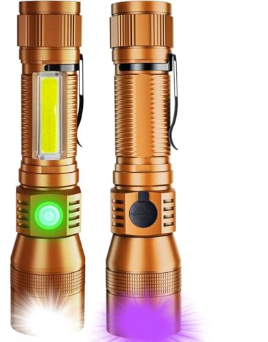 Karrong LED UV ficklampa 395 nm magnet USB uppladdningsbar, COB sidoljus rött ljus, vattentät ultraviolett lampa svart ljus för utomhus camping vandring nödfall husdjur urindetektor, brun 2 stycken
