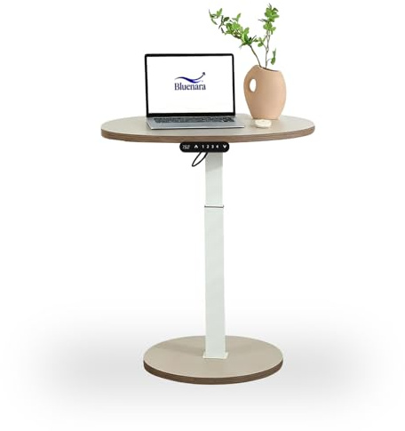 Bluenara – höjdjusterbart skrivbord elektriskt med hjul, rund form 80 cm ståbord med USB-C – höjdjusterbart datorbord för hemmakontor, mörkbrunt