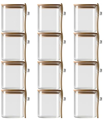 pantrytine 0.4L Tea Coffee Sugar Canisters with Lids and Spoon Set of 12 | Airtight Space to Extend the Freshness and Storage Time of Food, Suitable for Coffee,Tea Leaves,Candied Fruits,Jams,Spices