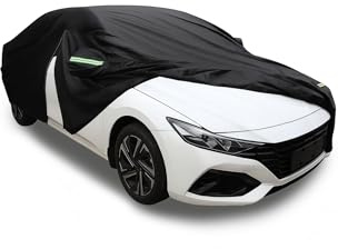 Universelle Autoabdeckung 420 * 170 * 145 cm – Reißverschlüsse auf der Fahrer und Beifahrerseite – Winddicht, Schneesicher, Staubdicht, UV-Schutz – Ganzjahres Vollgarage für die meisten Limousinen