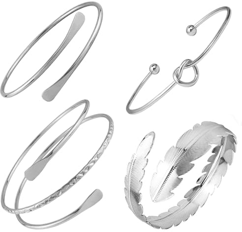 GXGM Ensemble de 4 bracelets en argent pour le haut du bras, réglables et minimalistes, style bohème
