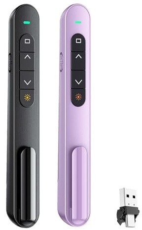 QUI 2 Pack Wireless Presenter Remote, 2.4GHz RF Presentaion Clicker with Hyperlink Volume Control, USB Presentation Remote for Mac, Laptop, Google Slides (USB Type-c, Black Purple)