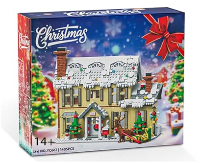QLT QIAOLETONG Weihnachts Haus Bauspielzeug, 1405 Stück Weihnachtshaus Bausteine Modell mit Weihnachtsbaum, Weihnachtsdorf Klemmbausteine Geschenk für Erwachsen 14+