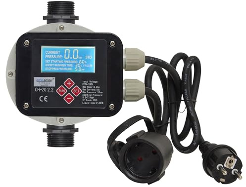 Pumpensteuerung mit LCD Display bis max.10 bar und 2,2 kW Druckschalter CH20 (EIN- und Abschaltdruck einstellbar) mit Trockenlaufschutz Druckwächter von CHM GmbH®