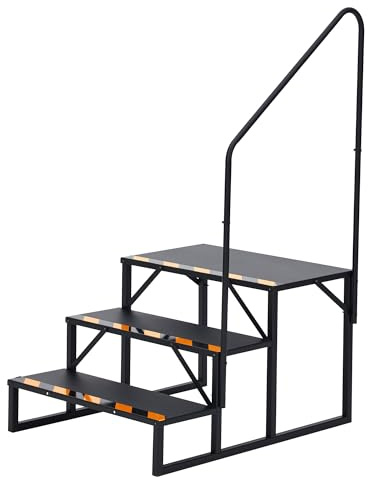Aptliton RV Steps with Handrail Hot Tub Steps Mobile Home Stairs Outdoor RV Step Ladder for Travel Trailer, Camper, Porch, Outdoor Stairs