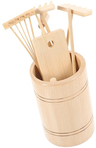 PLAFOPE Mini Râteaux de Jardin Zen Bambou Naturel Accessoires Décoratifs pour Bac à Sable et Table Zen Outils Miniatures Durables pour et Aménagement de Cour Intérieure