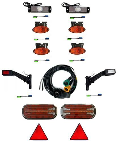 MelTruck Anhängerbeleuchtung 2x 6-Funktions LED Rückleuchten Set E9 mit Kabel 13 PIN, LED Umrissleuchte, Schnellverbinder, für Anhänger Trailer LKW Wohnwagen (Kabel 9m/6,5m)