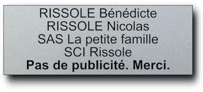 Plaque Boite Aux Lettres Personnalisable - 12x5 cm - 1 à 6 Lignes - Étiquette Avec Nom Adhésive - Gravée et Personnalisée pour Sonnette - Porte - Maison - Famille - Bureau - Stop Pub (Argent)