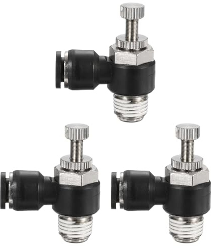 QUARKZMAN 3 Stück SL5/16-NPT1/4 Luftdurchflussregelventil Push-To-Connect Fitting 1/4 Zoll OD 1/8 Zoll NPT 90 Grad Winkel Luftschlauch Regelventil Fitting Push Lock Schwarz