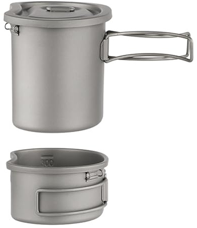 aqxreight Juego de Cantimplora de Titanio para Acampar Al Aire, Olla Colgante de 380 Ml y 750 Ml, Pestaña de Peso para Mochilero de Picnic en Casa, Mientras Que la Cantimplora de Material