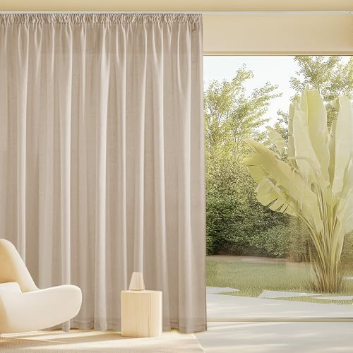 PONY DANCE Raumteiler Vorhang Halbtransparent Leinen Gardinen Kräuselband | Taupe,1er Set,H245 x B300 cm,Extra breite Gardinen Leinenoptik für Schienensystem,Wohnzimmer Leinenvorhang Boho,Linen Curtain