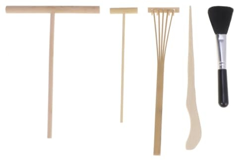 Hemobllo Juego de 5 Herramientas de Madera para Jardín Zen, Rastrillos de Dientes para Alisar Arena y Crear Formas, Set Tradicional Minimalista para Meditación