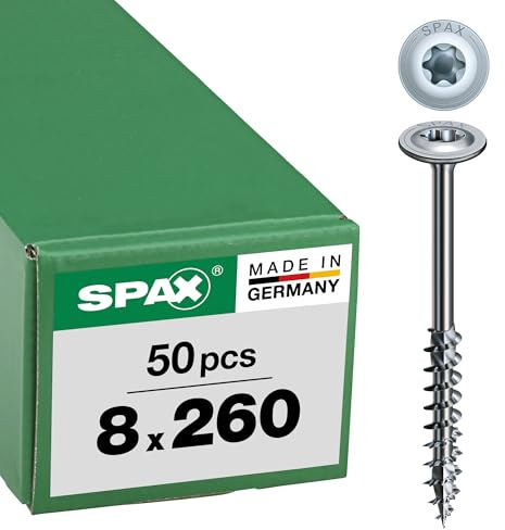 Spax träskruv 8,0 x 260 mm förpackning med 50, T-Star Plus, platt huvud, delvis gänga, 4 snitt, WIROX A3J, 251010802605
