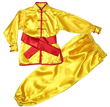 ZooBoo Kids' & Adult Chinese Traditional Wushu Costume Martial Arts Uniforms (Yellow, Height 130cm)
