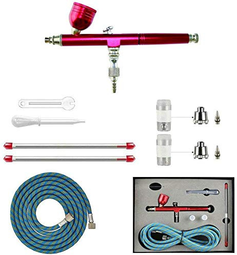 HUBEST New Professional 0.2mm/0.3mm/0.5mm Dual Action Airbrush Spray Paint Gun Kit Complete Set with Hose, Nozzle, Needle for Model, Hobby