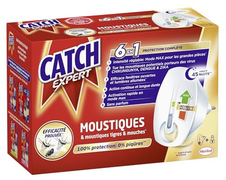 Catch Expert Moustiques – Diffuseur Electrique + Recharge (45 nuits) – Anti-Moustiques & Moustiques Tigres Répulsif
