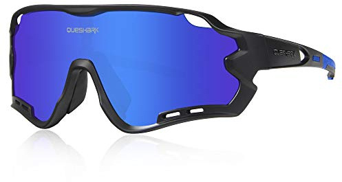 Queshark Occhiali Ciclismo Polarizzati, Occhiali Bici Uomo Donna, Con 1 Lenti o 4 lenti Intercambiabili, TR90 Montatura, UV400 Occhiali Sportivi per Ciclismo Corsa Pesca Baseball Sci