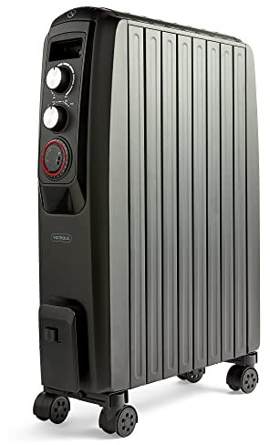 VonHaus Closed Fin Oil Filled Radiator – 2000W – Fast Heating Chimney Circulation – Portable Electric Heater – 3 Power Settings, Adjustable Temperature, Safety Cut off & 24 Hour Timer – Black