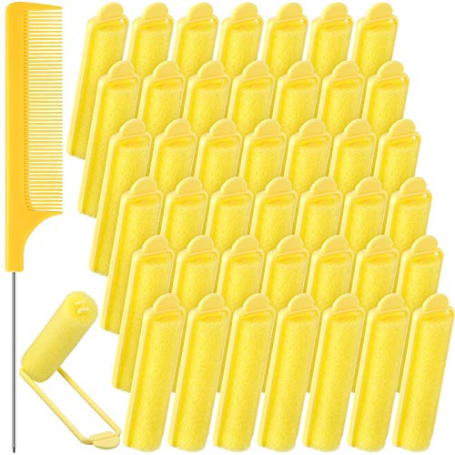 Syhood 43 Pcs Foam Sponge Hair Rollers Women 0.59 Inch Soft Sleeping Curlers Flexible Sponge Curler Tool and Rat Tail Comb for Hair Styling Hairdressing Overnight Curl and Volume(Yellow)