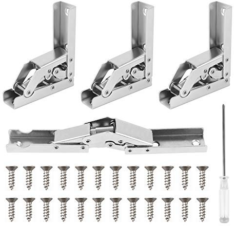Jubaopen 4 Stück Regal Scharnier Edelstahl Klappscharnier Schrank Scharniere 90/180 Grad Öffnungswinkel Aufschraubscharnier mit Feder Folding Regal Scharnier Halterung Versteckt mit 24 Schrauben