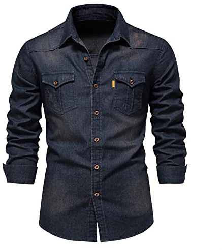 Skrsila Camicia in Denim Uomo Maniche Lunghe Business Casual Shirt in Jeans Uomo Camicia