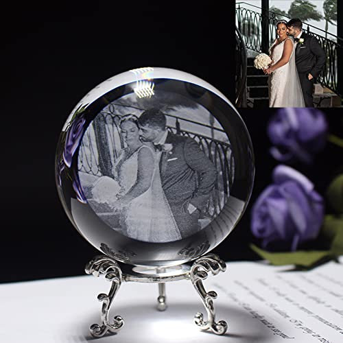 xingfa Benutzerdefinierte Glas-Fotokugel,2D lasergravierte Kristall-Fotokugel mit Sockel,Benutzerdefiniertes Kristallfoto,Kundenspezifische Geschenke für ihn und ihren Geburtstag (mit silberner