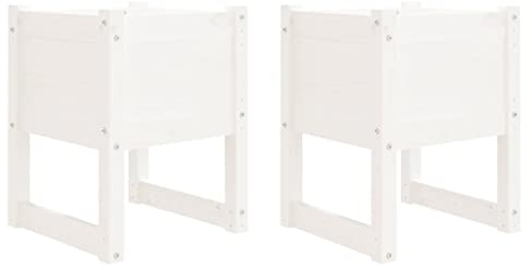 vidaXL 2X Jardinières Pots de Fleurs de Jardin Bacs à Fleurs Lits Surélevés Terrasse Balcon Patio Extérieur Blanc 40x40x52,5 cm Bois Massif de Pin