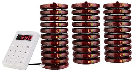 Retekess TD158 Pager System, 500M Restaurant Pager, LED Digitalanzeige, PC Material, Einfache Einrichtung, Piepser für Lebensmittelgericht, Spielplätze, Ferienzentren (1 Ladedock + 30 Pager)