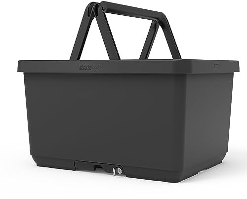 Basky Basket Fahrradkorb Abnehmbar | Black Design | Fahrradkiste für Fahrrad & E-Bike | Fahrradtasche vorne und hinten | Adapterplatte Gepäckträger Klicksystem mit Schloss | Nachhaltig