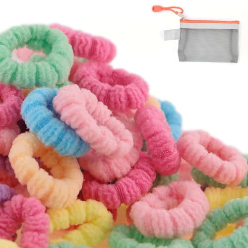 WDGROW Mini Hair Ties for Adult Kids Fine Hair, 200pcs, No Damage Soft Hair Tie, Suit for Toddler Girls Age 0-8, Tiny Size, with a Reusable Bag, Cotton Material, Small Ponytail Holders