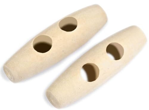 Knebelknöpfe - Mantelknöpfe | 5 Stück | 12x40mm | Lochdurchmesser: 5mm | Olivenform | aus Holz - lasiert | Buchefarben (natürlich (nicht lackiert))