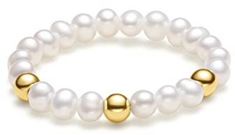 ZHOU LIU FU Pearls Damen-Ring Hochwertige Süßwasser, Perlendurchmesser: 3-3.5 mm Goldener Kugeldurchmesser: 2.8 mm (3 Stück 18 Karat Gold Bead)